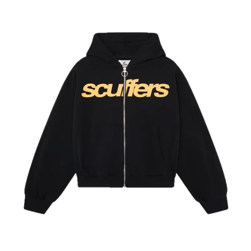 Letter Print Zipper Hooded Sweatshirt