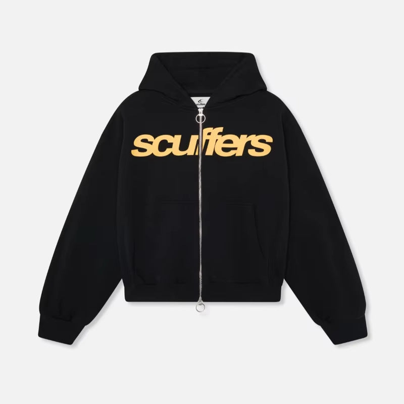 Letter Print Zipper Hooded Sweatshirt
